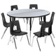 Grey |#| 47.5inch Circle Wave Activity Table Set with 18inch Student Stack Chairs, Grey/Black