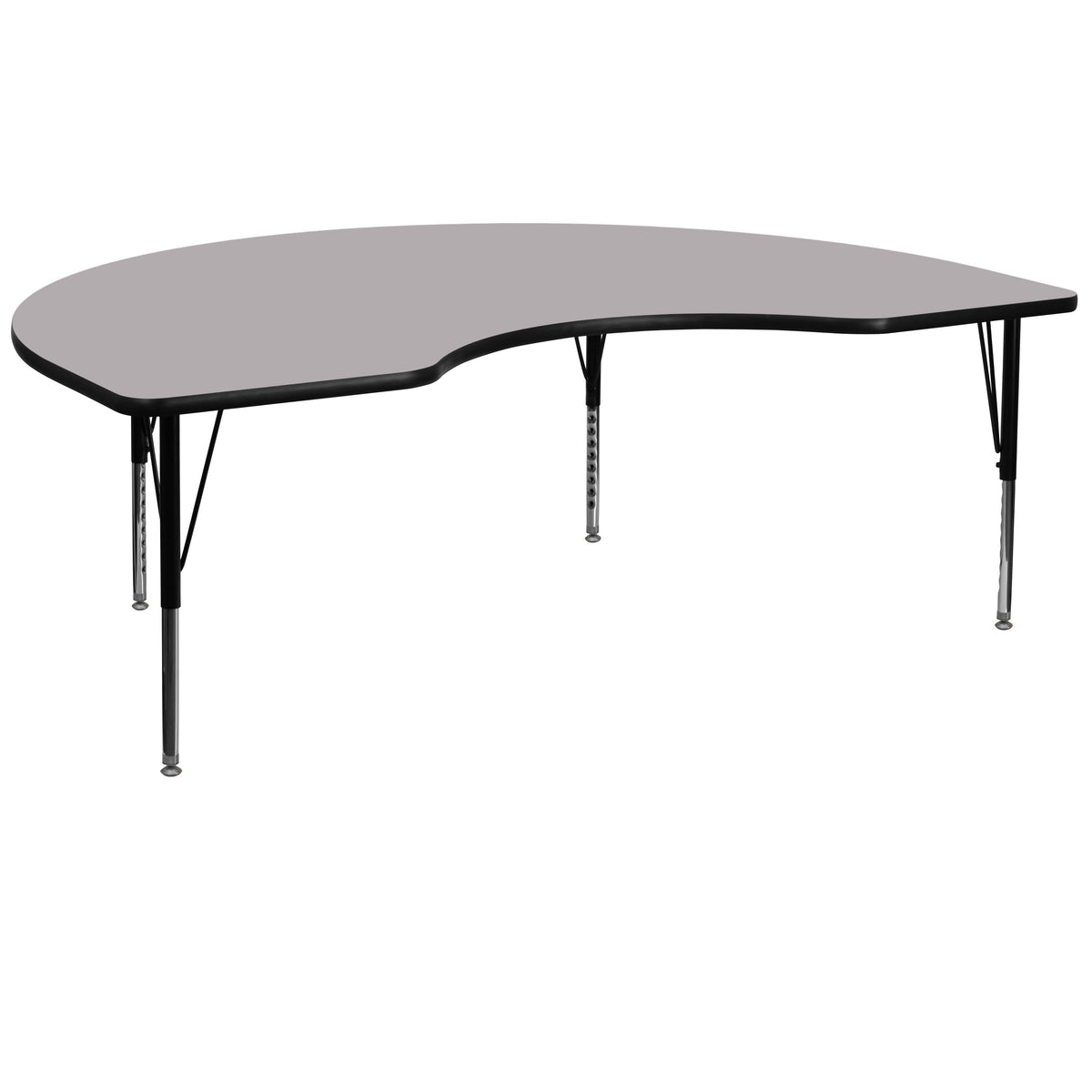 Gray |#| 48inchW x 72inchL Kidney Grey Thermal Laminate Activity Table - Height Adjustable Legs