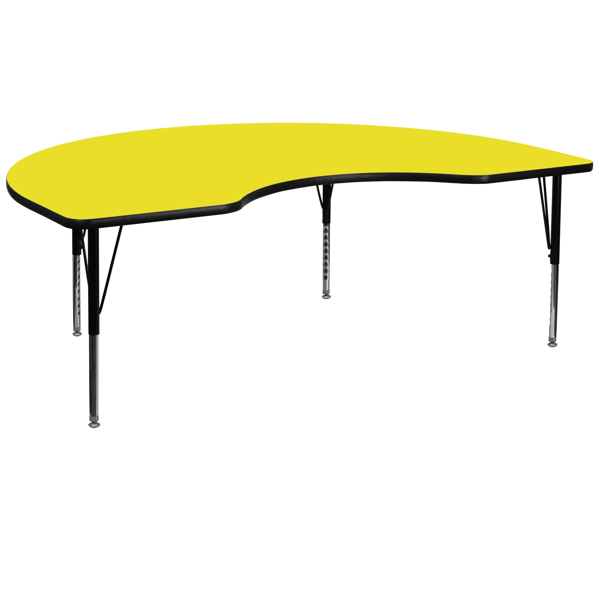Yellow |#| 48inchW x 96inchL Kidney Yellow HP Laminate Activity Table - Height Adjustable Legs