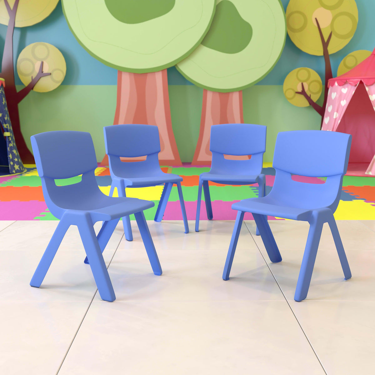 Blue |#| 4 Pack Blue Plastic Stack School Chair with 13.25inchH Seat, K-2 School Chair