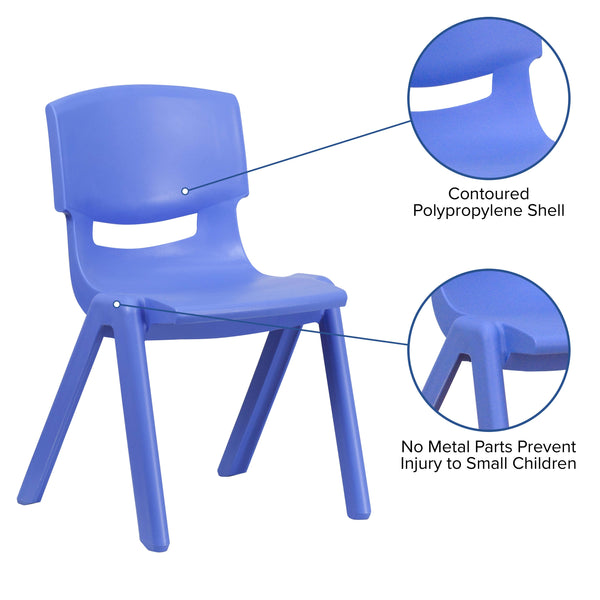 Blue |#| 4 Pack Blue Plastic Stack School Chair with 13.25inchH Seat, K-2 School Chair