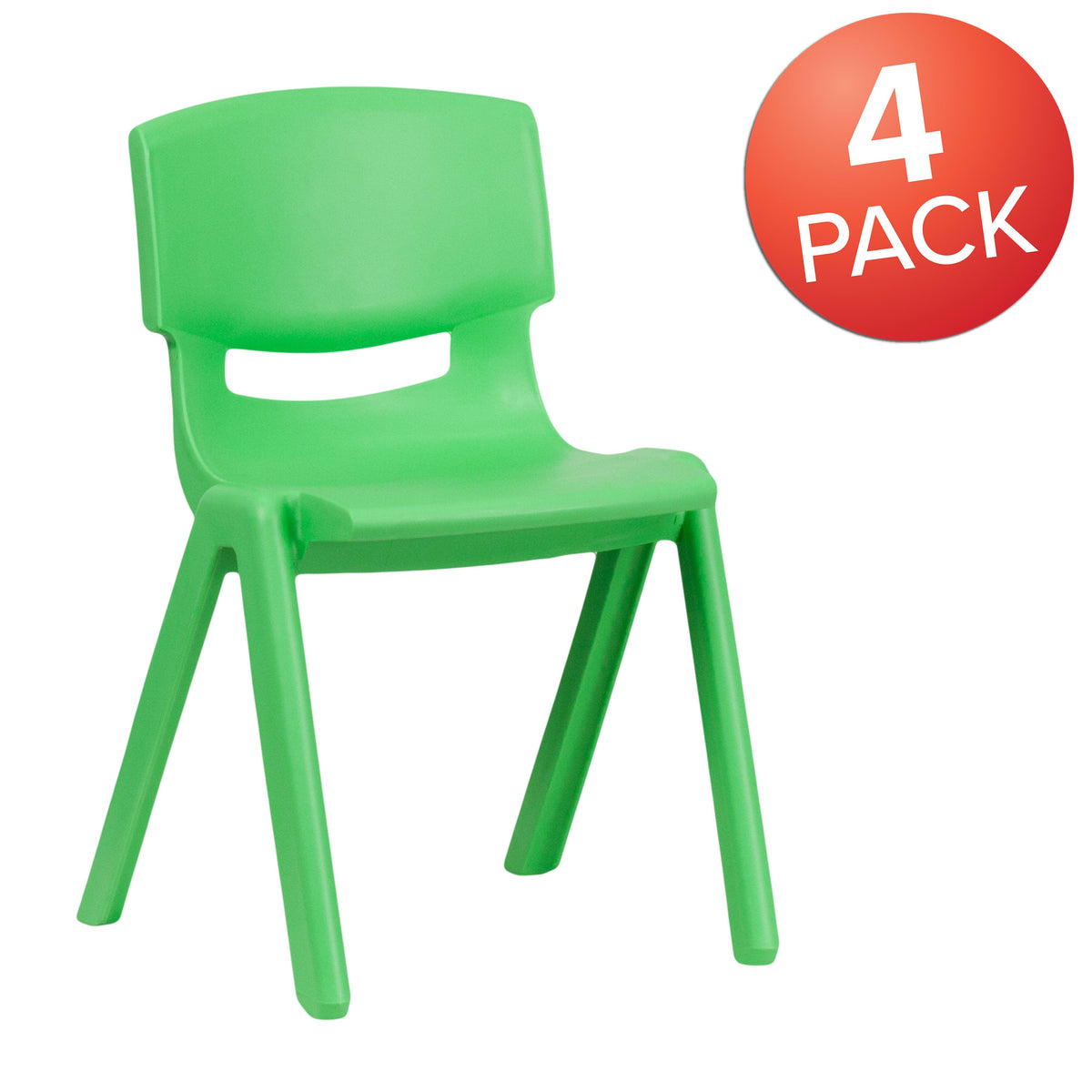 Green |#| 4 Pack Green Plastic Stack School Chair with 13.25inchH Seat, K-2 School Chair