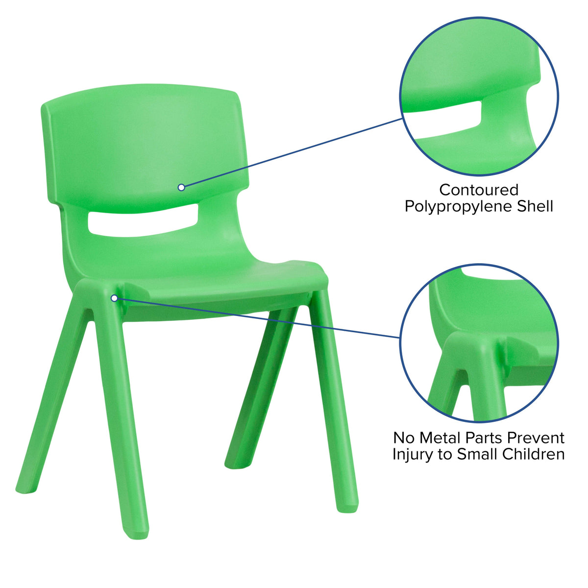 Green |#| 4 Pack Green Plastic Stack School Chair with 13.25inchH Seat, K-2 School Chair