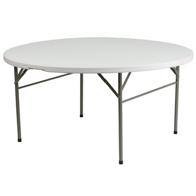 5-Foot Round Bi-Fold Plastic Folding Table with Carrying Handle