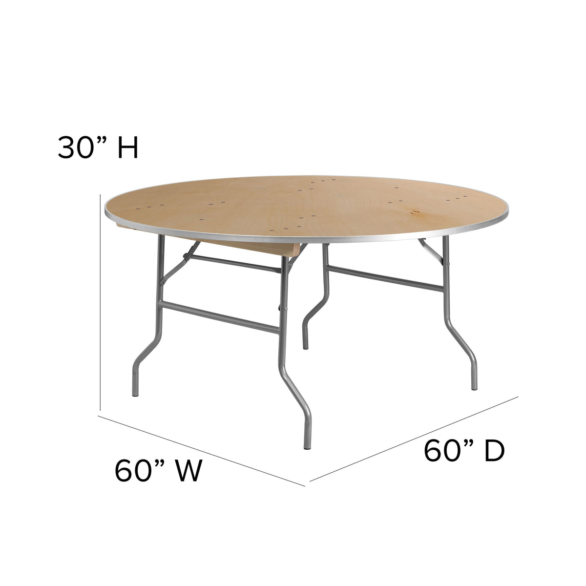 5-Foot Round HEAVY DUTY Birchwood Folding Banquet Table with METAL Edges