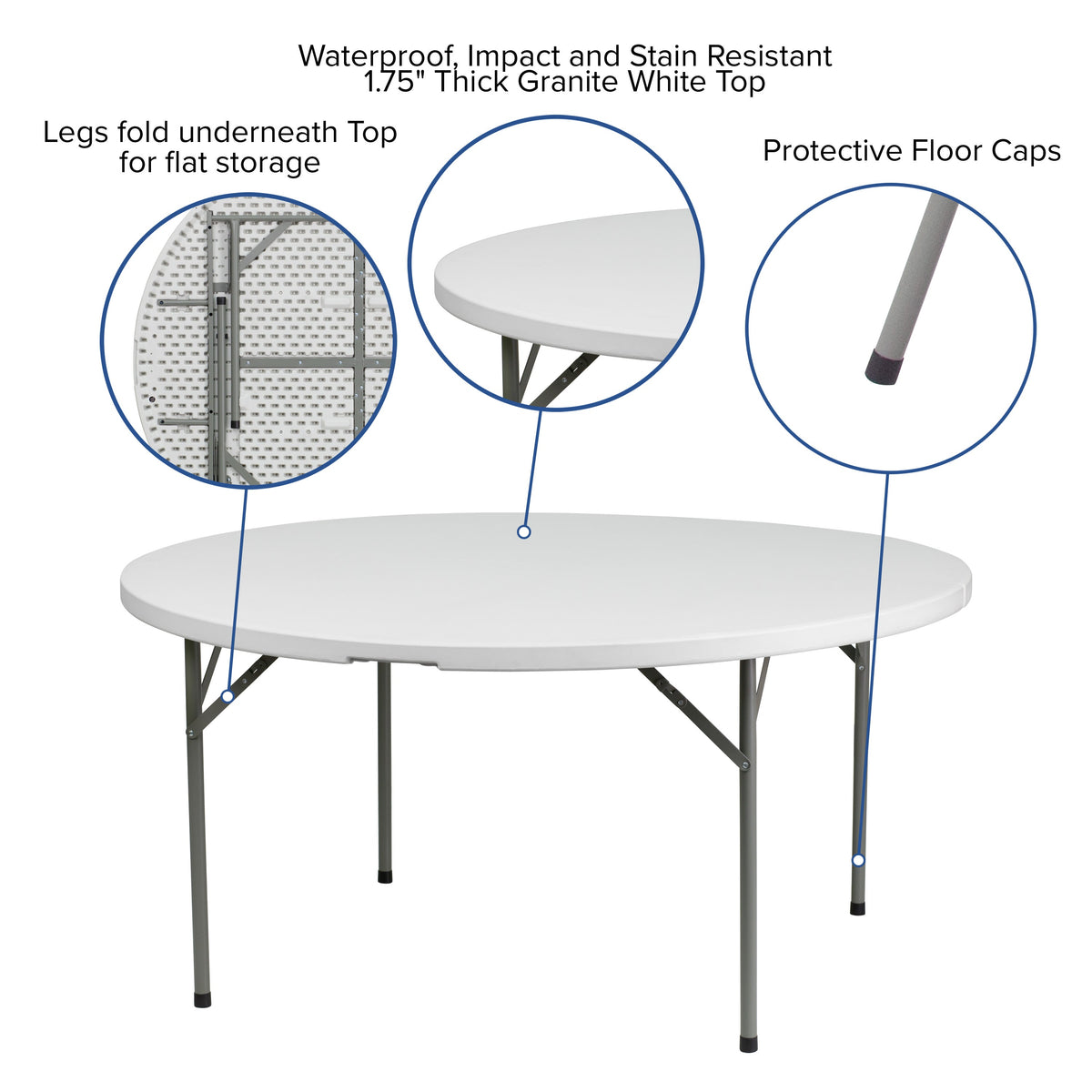 5-Foot Round White Plastic Folding Table - Banquet / Event Folding Table