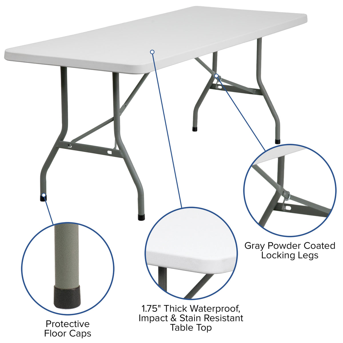 6-Foot Granite White Plastic Folding Table - Banquet / Event Folding Table