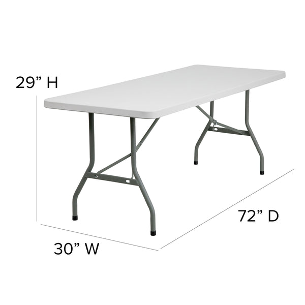 6-Foot Granite White Plastic Folding Table - Banquet / Event Folding Table