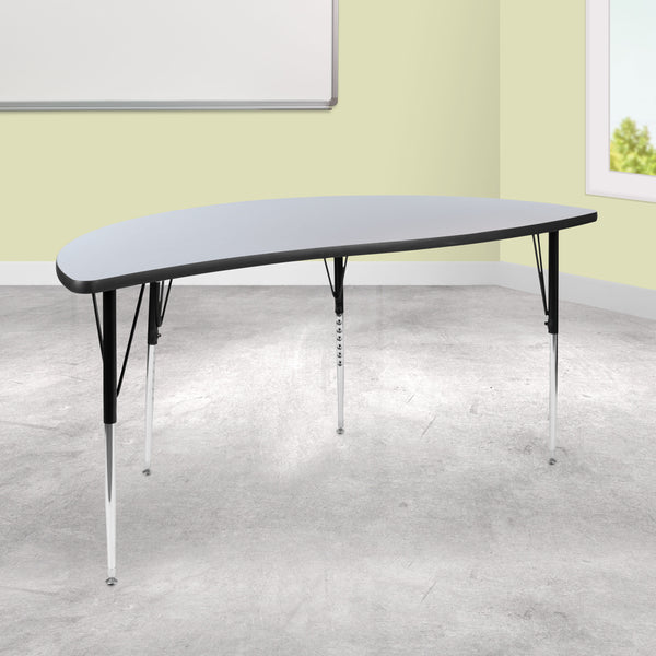 Grey |#| 60inch Half Circle Wave Collaborative Grey Adjustable Height Activity Table