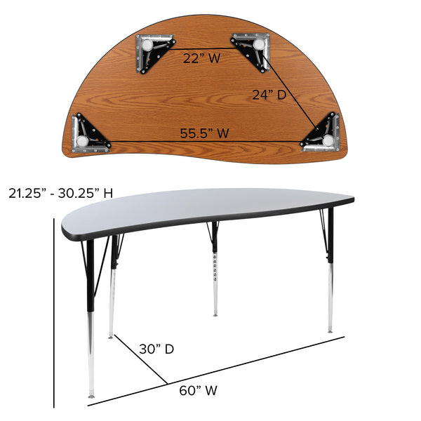 Grey |#| 60inch Half Circle Wave Collaborative Grey Adjustable Height Activity Table