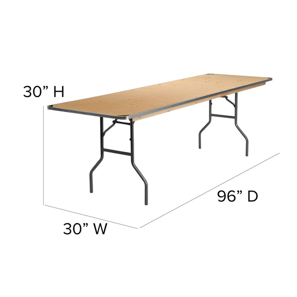 8-Foot Rectangular Birchwood Folding Banquet Table with Corner Guards