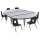 Grey |#| 86inch Oval Wave Activity Table Set with 12inch Student Stack Chairs, Grey/Black