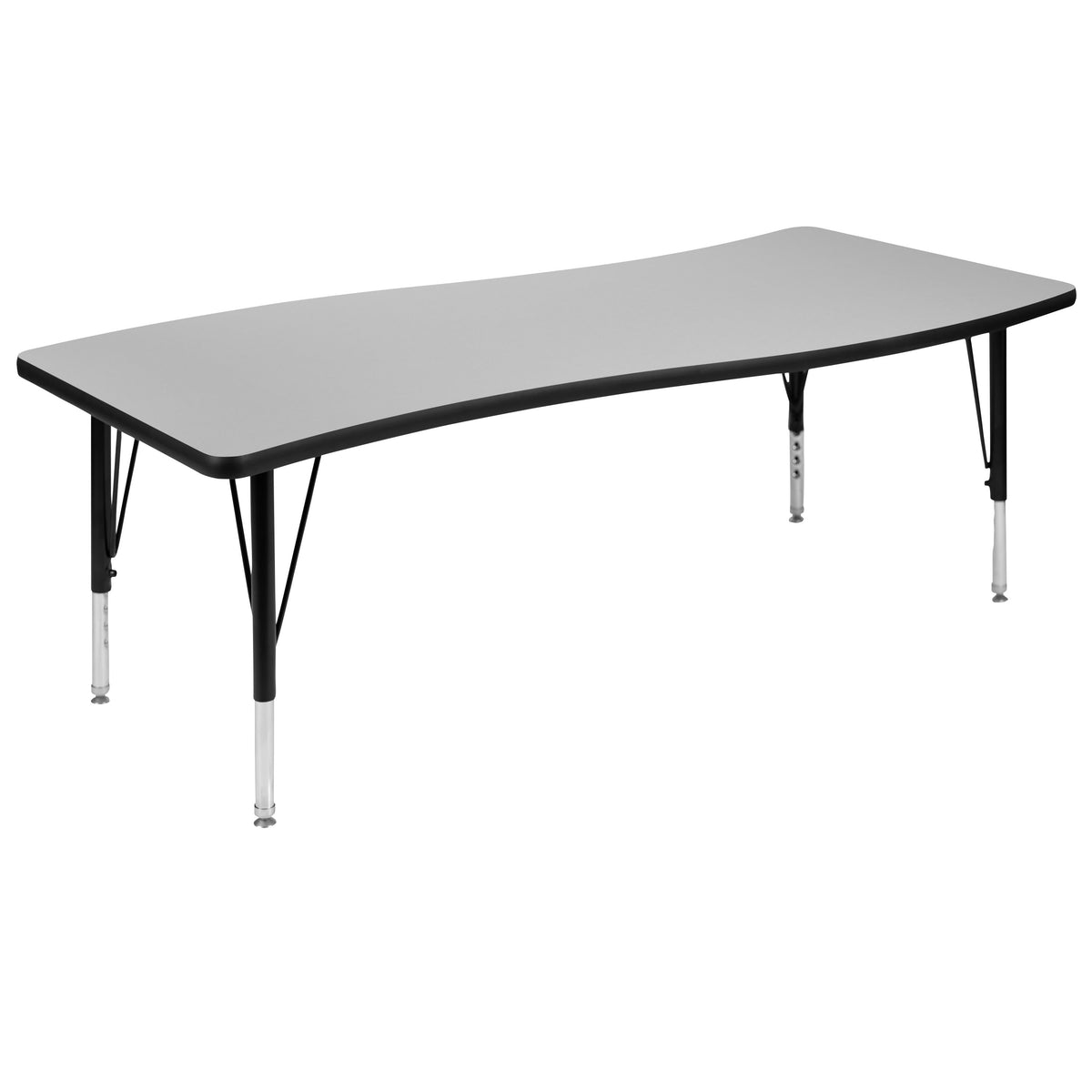 Grey |#| 86inch Oval Wave Activity Table Set with 12inch Student Stack Chairs, Grey/Black