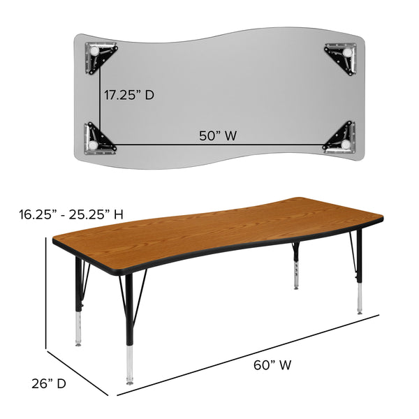 Oak |#| 86inch Oval Wave Activity Table Set with 12inch Student Stack Chairs, Oak/Black