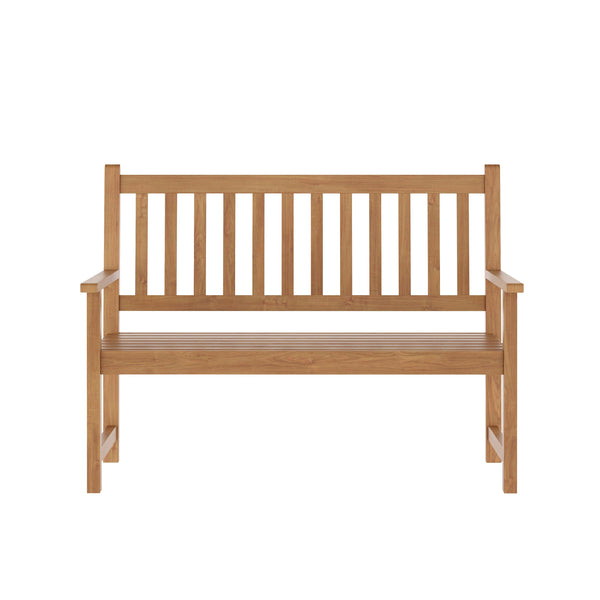 Brown |#| Commercial Indoor/Outdoor 2-Person Patio Acacia Wood Bench Loveseat in Brown