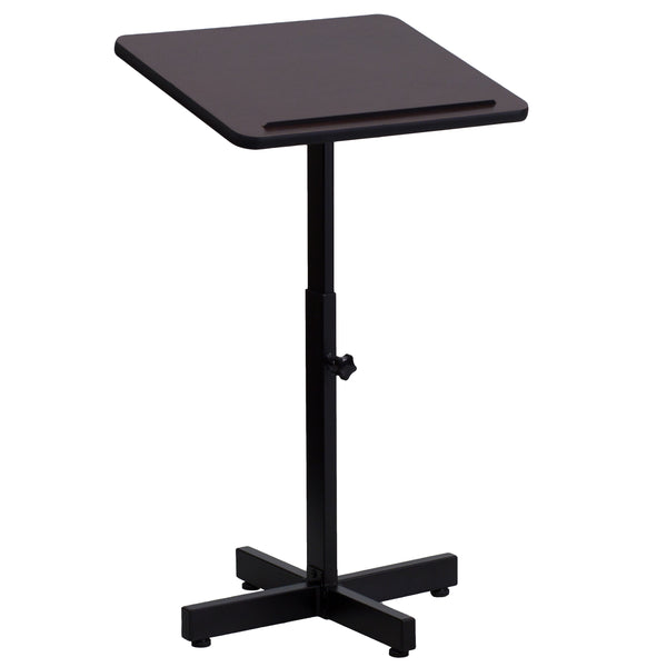 Adjustable Height Slanted Top Metal Lectern in Mahogany