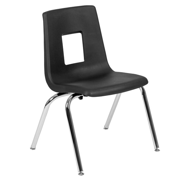 Black |#| Black Student Stack Chair 16inchH Seat - School Classroom Chair for 3rd-7th Grade