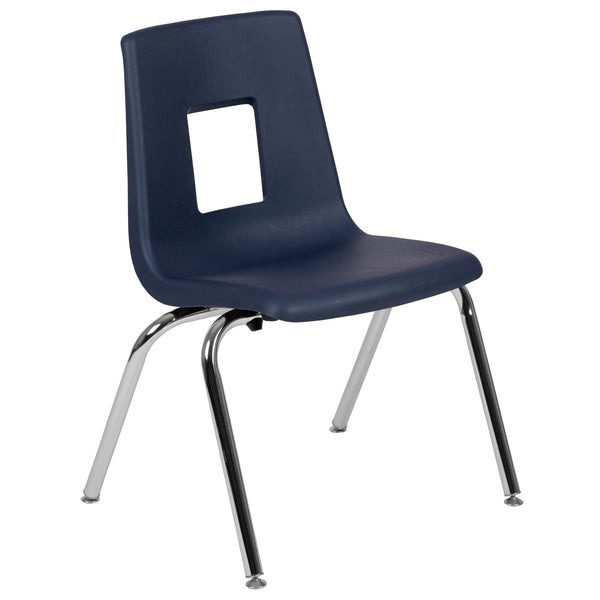 Navy |#| Navy Student Stack Chair 16inchH Seat - School Classroom Chair for 3rd-7th Grade