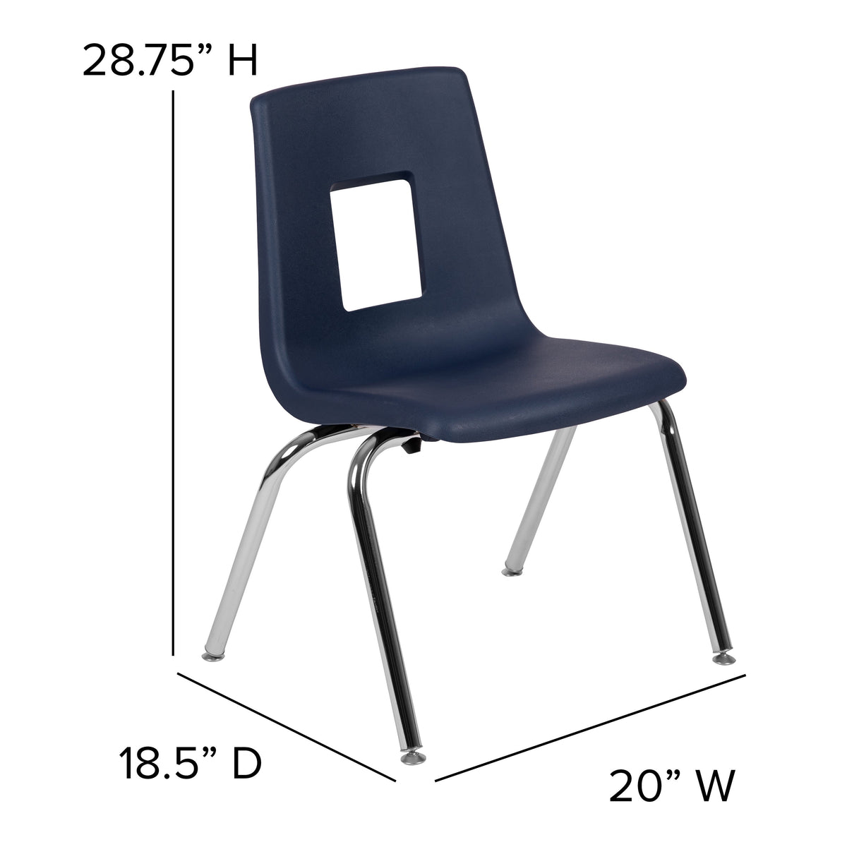 Navy |#| Navy Student Stack Chair 16inchH Seat - School Classroom Chair for 3rd-7th Grade