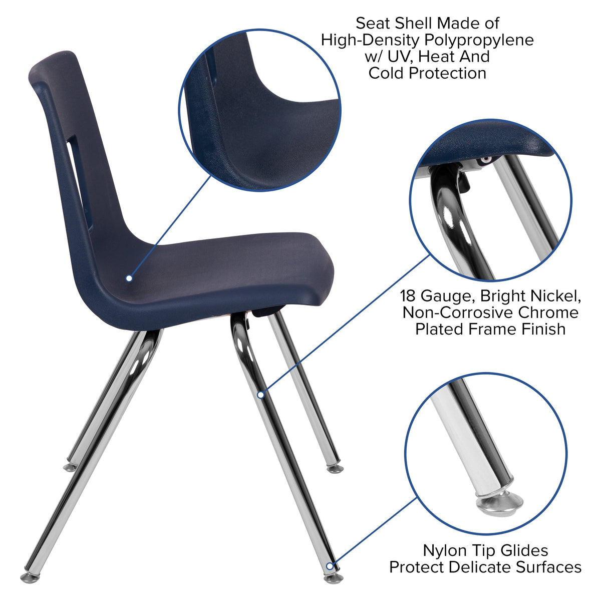 Navy |#| Navy Student Stack Chair 18inchH Seat - Classroom Chair for Middle-High-Adults