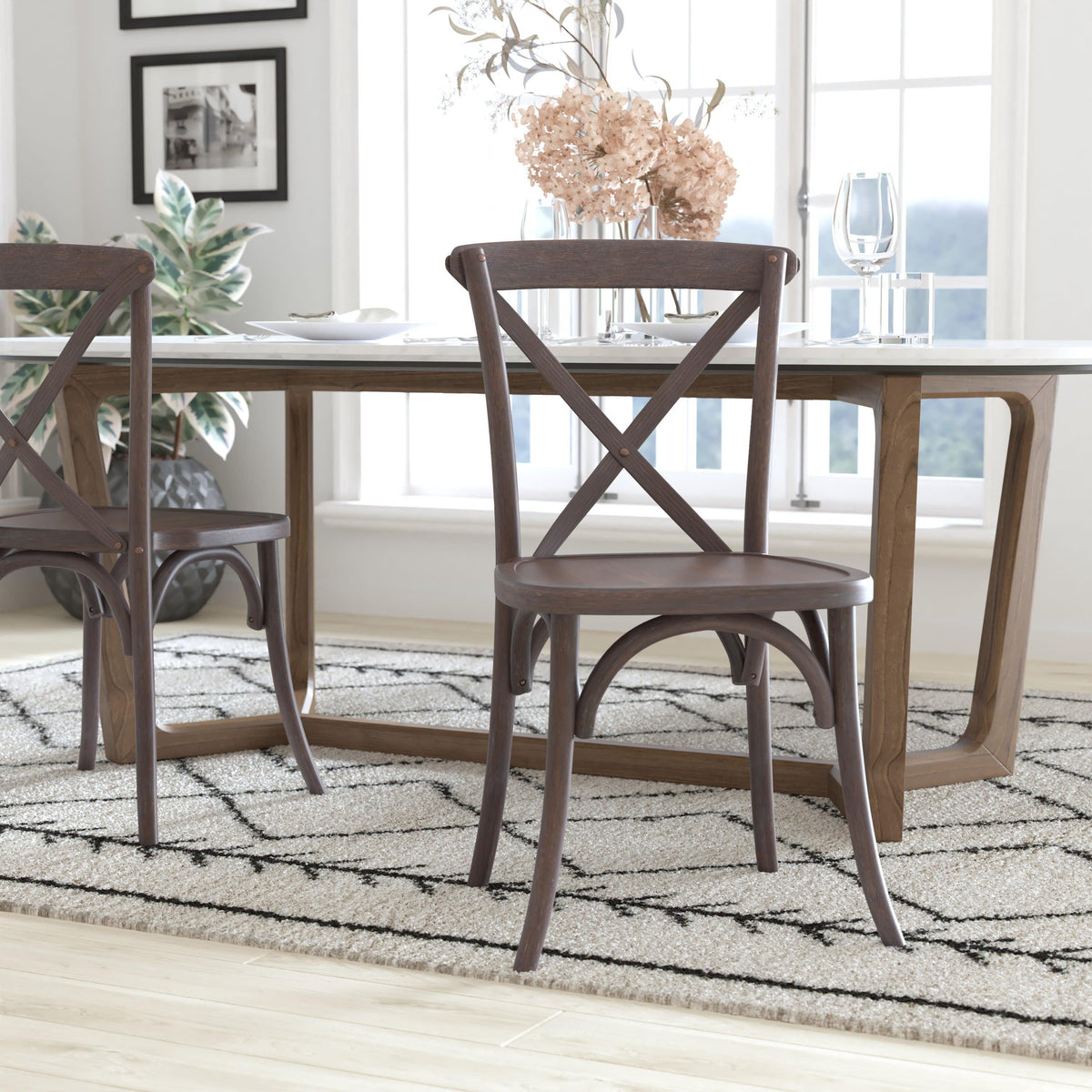 Dark Driftwood |#| Gray Wash Dark Driftwood X-Back Dining Chairs