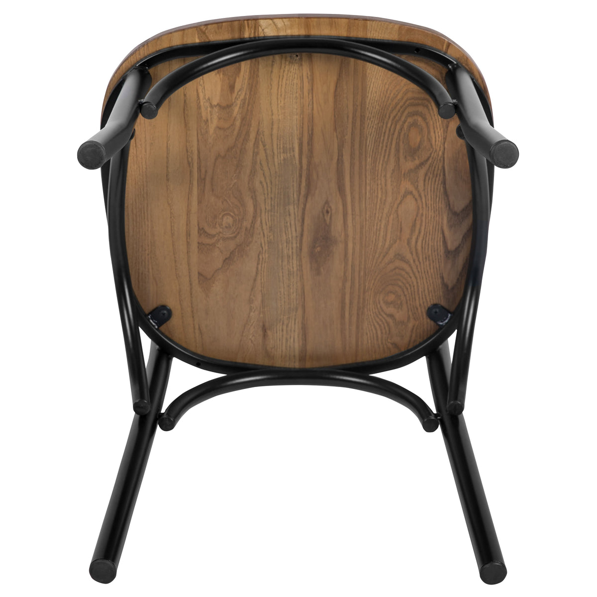 Black/Fruitwood |#| X-Back Black Metal Dining Restaurant Chair with Fruitwood Seat