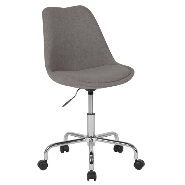 Light Gray |#| Mid-Back Light Gray Fabric Task Office Chair with Pneumatic Lift and Chrome Base