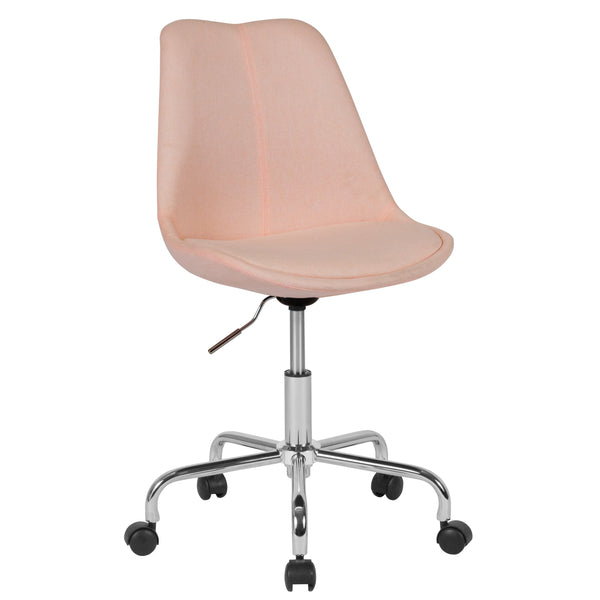 Pink |#| Mid-Back Pink Fabric Task Office Chair with Pneumatic Lift and Chrome Base