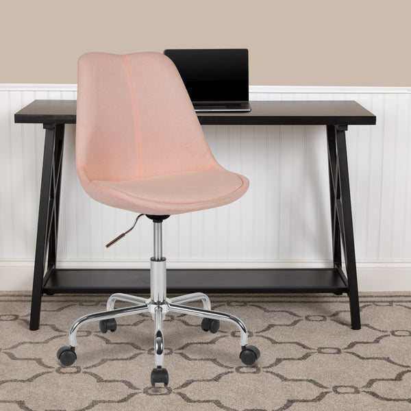 Pink |#| Mid-Back Pink Fabric Task Office Chair with Pneumatic Lift and Chrome Base