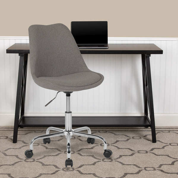 Light Gray |#| Mid-Back Light Gray Fabric Task Office Chair with Pneumatic Lift and Chrome Base