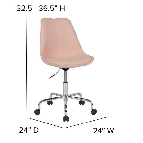 Pink |#| Mid-Back Pink Fabric Task Office Chair with Pneumatic Lift and Chrome Base