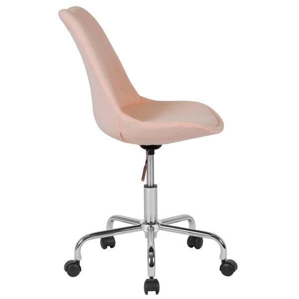 Pink |#| Mid-Back Pink Fabric Task Office Chair with Pneumatic Lift and Chrome Base