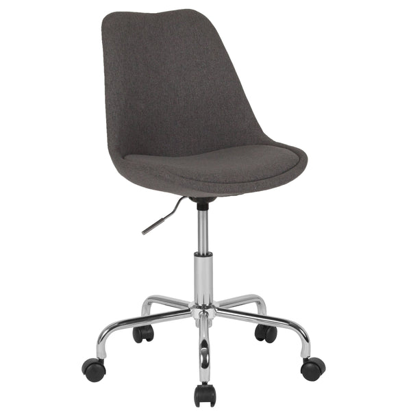 Dark Gray |#| Mid-Back Dark Gray Fabric Task Office Chair with Pneumatic Lift and Chrome Base