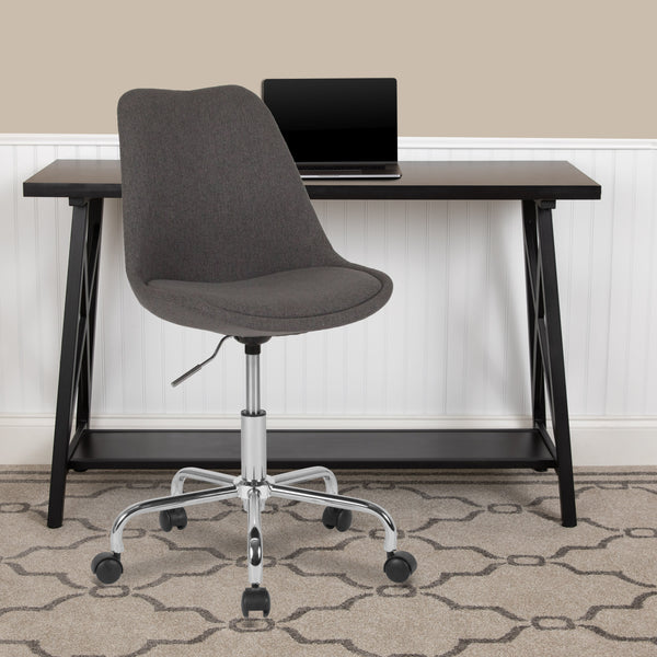 Dark Gray |#| Mid-Back Dark Gray Fabric Task Office Chair with Pneumatic Lift and Chrome Base