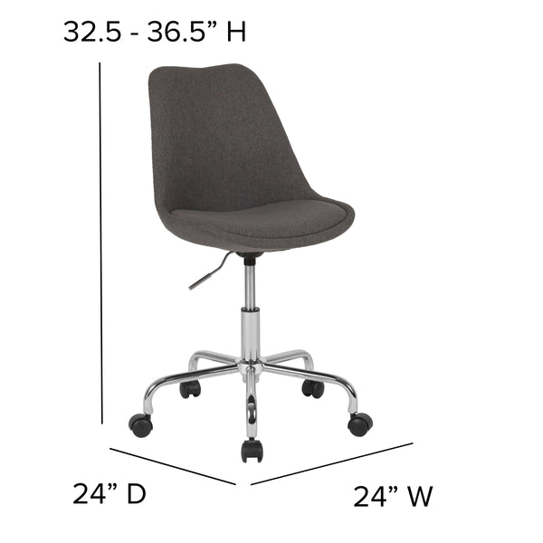 Dark Gray |#| Mid-Back Dark Gray Fabric Task Office Chair with Pneumatic Lift and Chrome Base