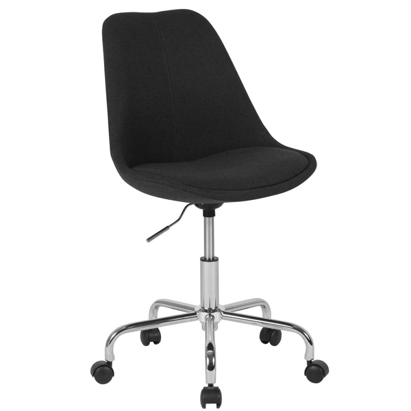 Black |#| Mid-Back Black Fabric Task Office Chair with Pneumatic Lift and Chrome Base