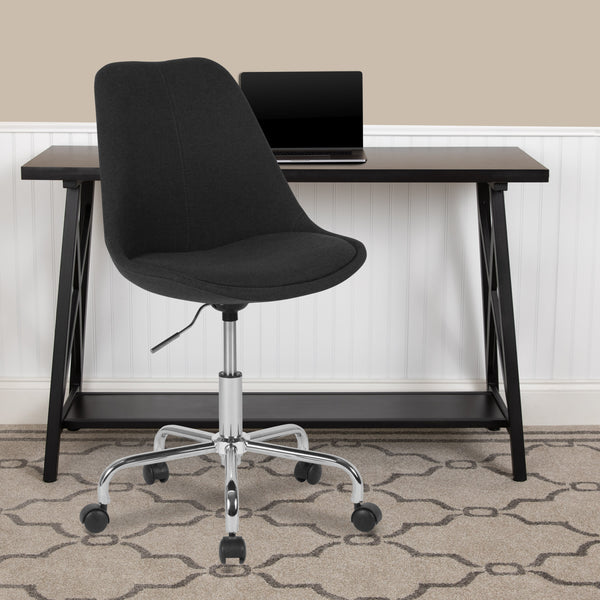 Black |#| Mid-Back Black Fabric Task Office Chair with Pneumatic Lift and Chrome Base