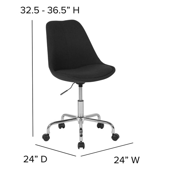 Black |#| Mid-Back Black Fabric Task Office Chair with Pneumatic Lift and Chrome Base