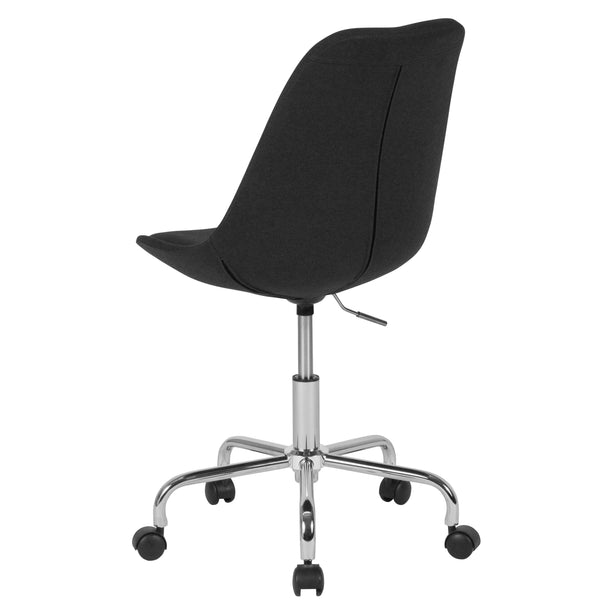 Black |#| Mid-Back Black Fabric Task Office Chair with Pneumatic Lift and Chrome Base