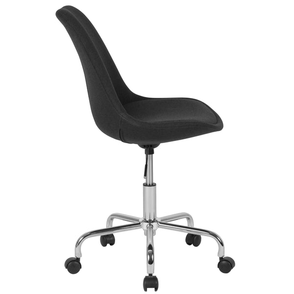 Black |#| Mid-Back Black Fabric Task Office Chair with Pneumatic Lift and Chrome Base