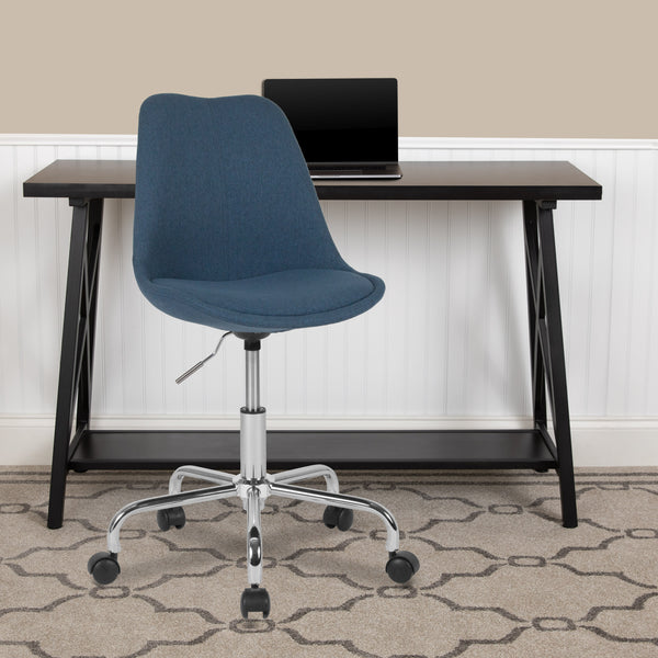 Blue |#| Mid-Back Blue Fabric Task Office Chair with Pneumatic Lift and Chrome Base