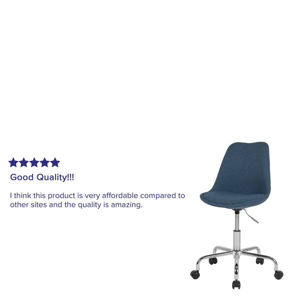 Blue |#| Mid-Back Blue Fabric Task Office Chair with Pneumatic Lift and Chrome Base