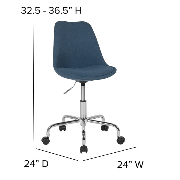 Blue |#| Mid-Back Blue Fabric Task Office Chair with Pneumatic Lift and Chrome Base