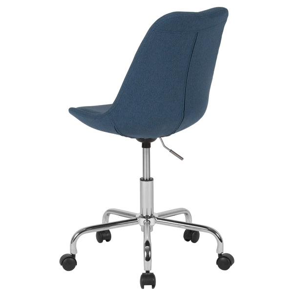 Blue |#| Mid-Back Blue Fabric Task Office Chair with Pneumatic Lift and Chrome Base