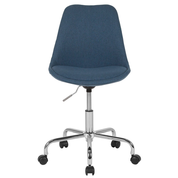 Blue |#| Mid-Back Blue Fabric Task Office Chair with Pneumatic Lift and Chrome Base
