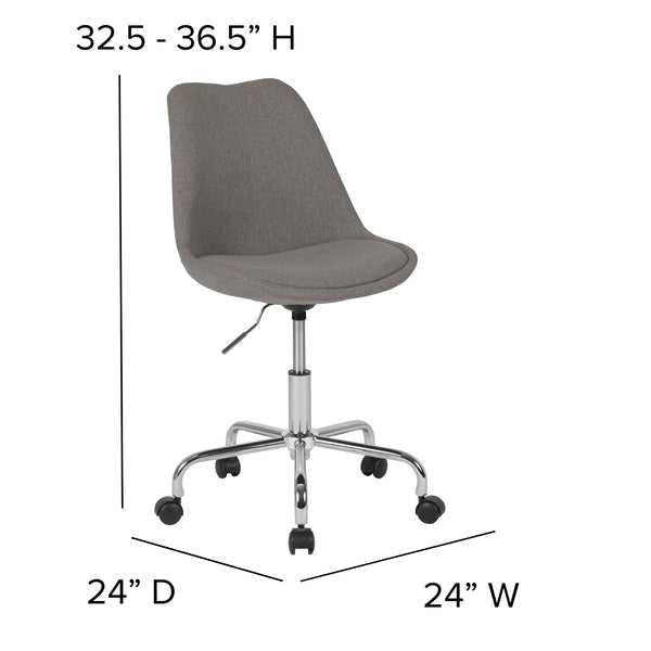 Light Gray |#| Mid-Back Light Gray Fabric Task Office Chair with Pneumatic Lift and Chrome Base