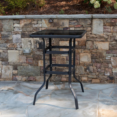 Barker 27.5" Square Tempered Glass Bar Height Metal Patio Bar Table - View 2