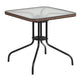 Clear/Dark Brown Rattan |#| 28inch Square Tempered Glass Metal Table with Dark Brown Rattan Edging