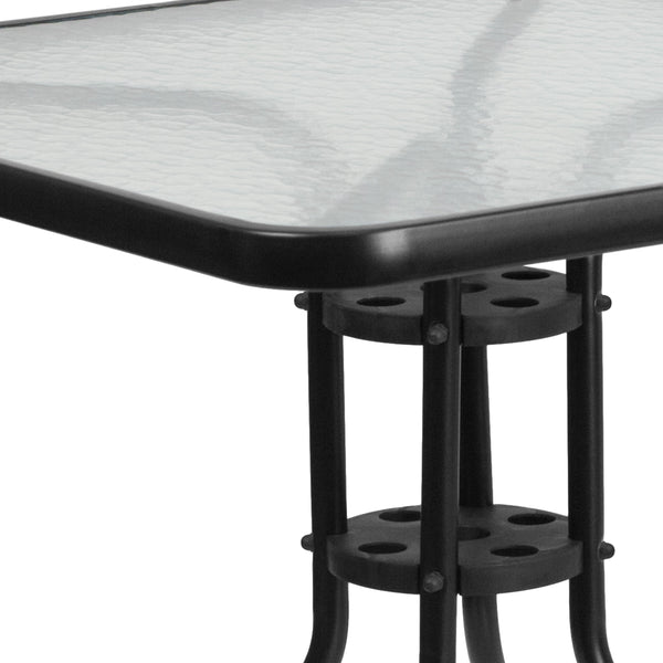 Clear/Silver |#| 31.5inch Square Tempered Glass Metal Table with Smooth Ripple Design Top