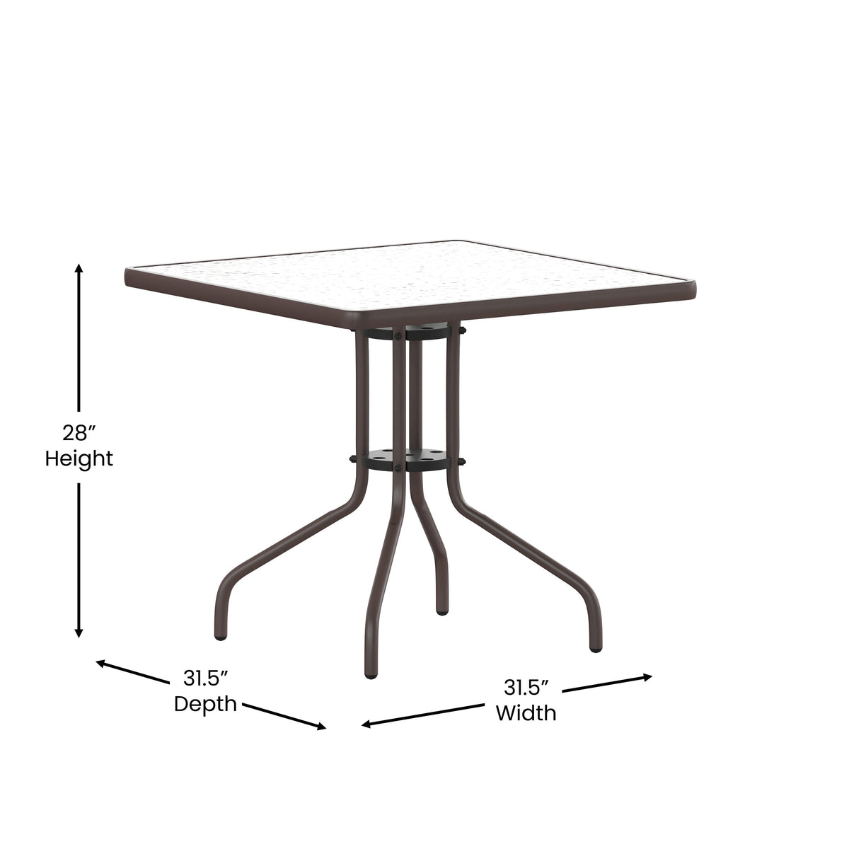 Clear/Bronze |#| 31.5inch Square Tempered Glass Metal Table with Smooth Ripple Design Top
